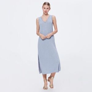 Paige Sage Sleeveless V-Neck Maxi Dress Grey Size XS Side Slits Coastal Beachy